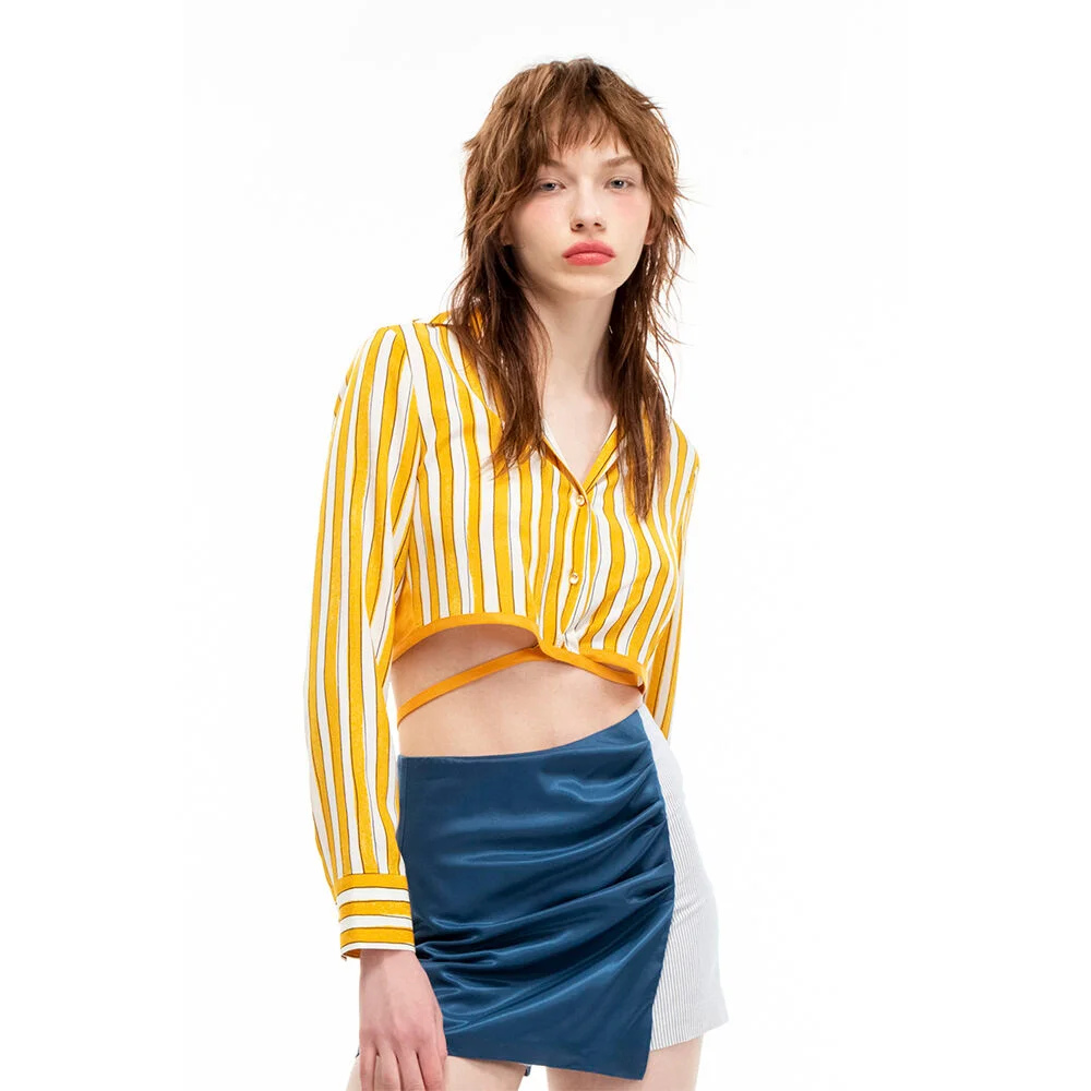 Yellow stripe crop shirt