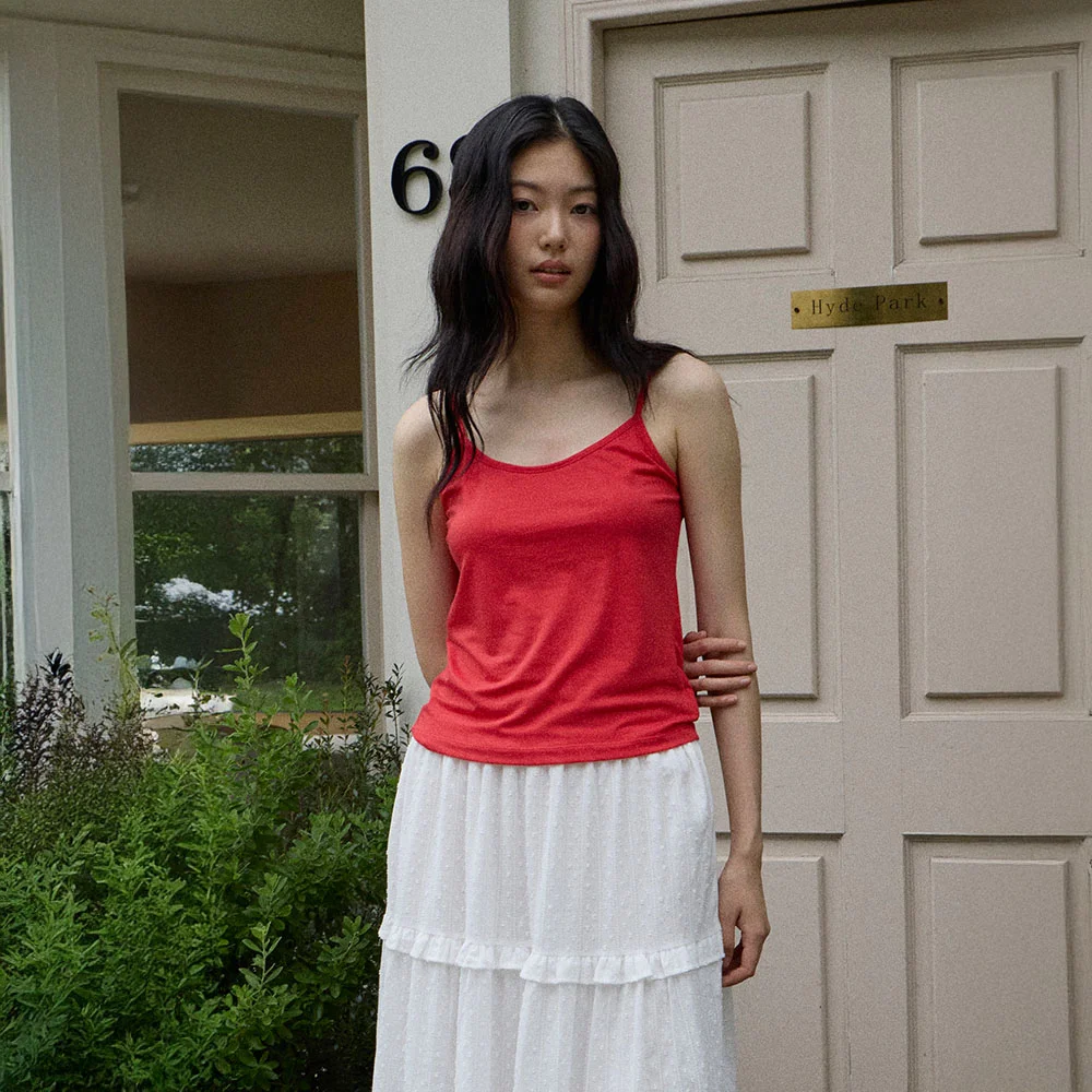 (woman) 層次 色 無袖_Red