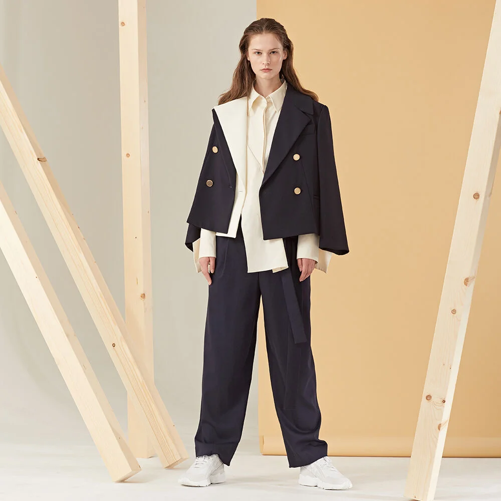 Tuck Detail Long Pants_Navy