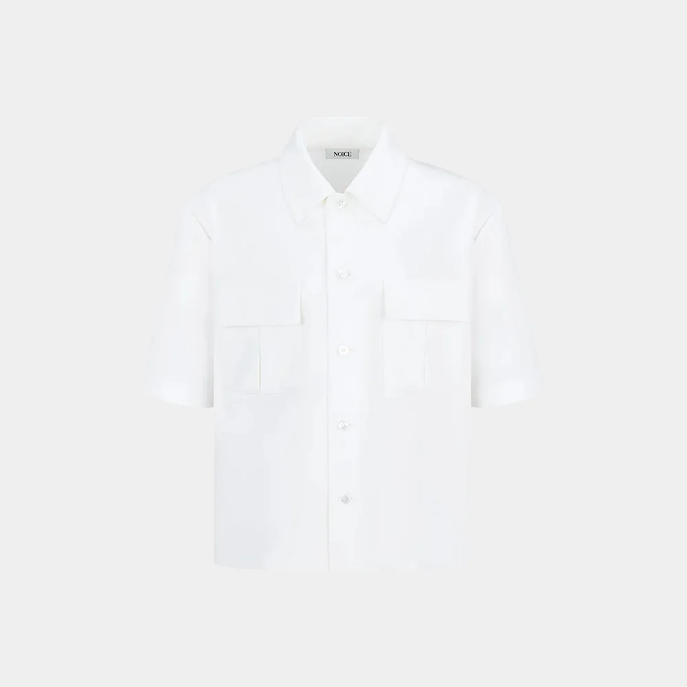 FLAP POCKET CROP SHIRT - WHITE