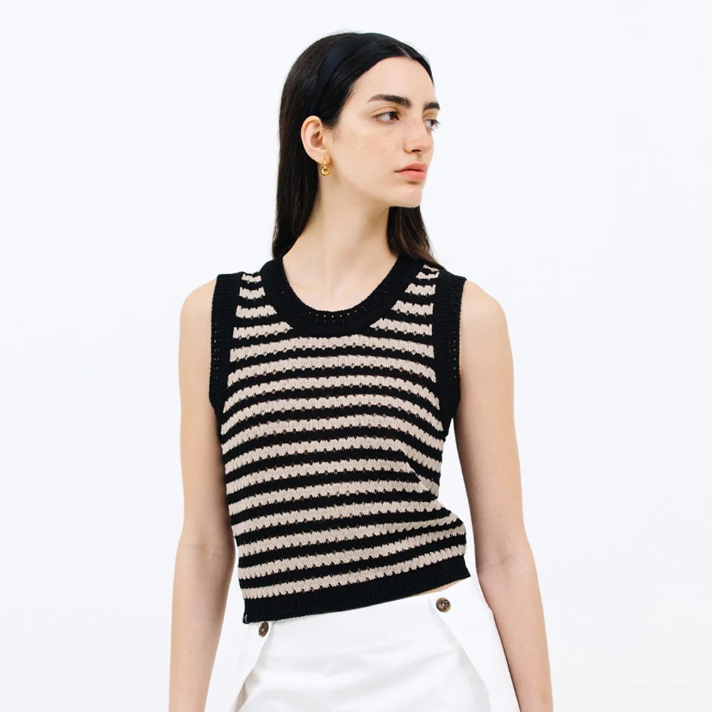 punching stripe knit_beige