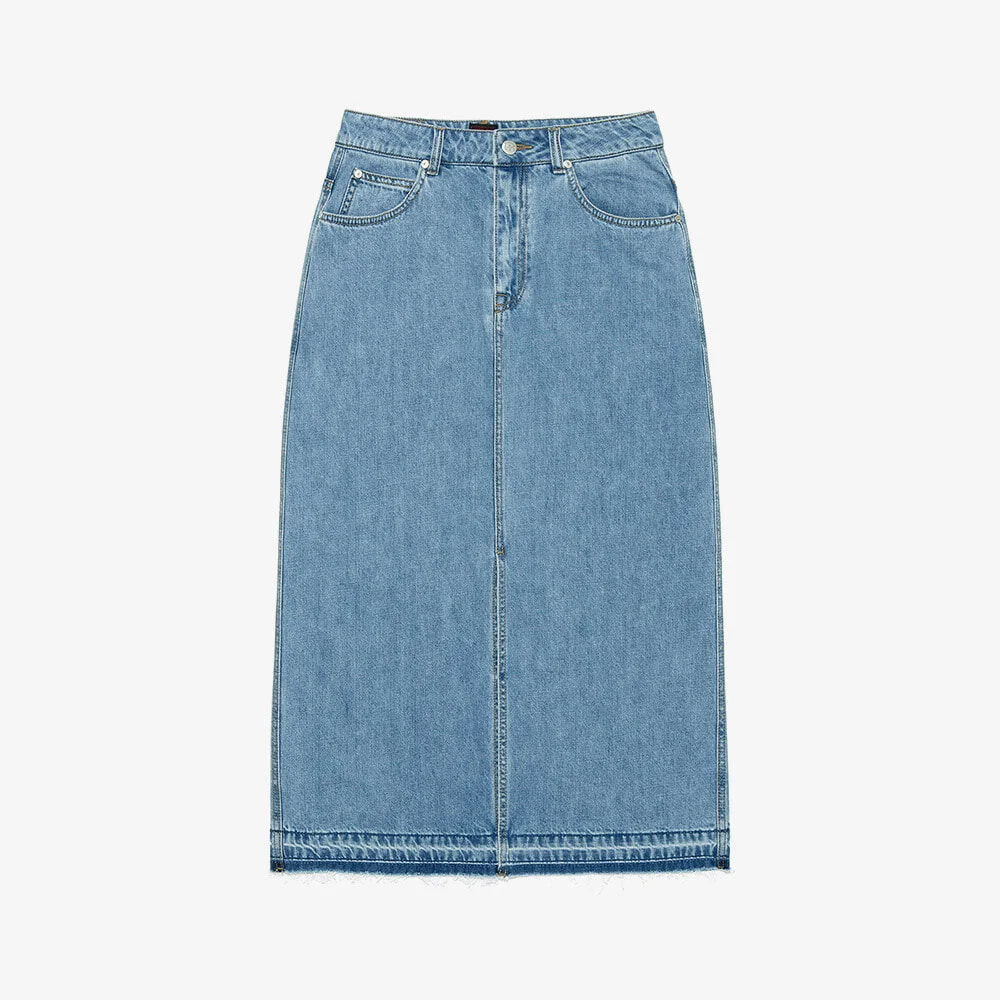 女裝 牛仔 Maxi 半身裙 靛藍 中度