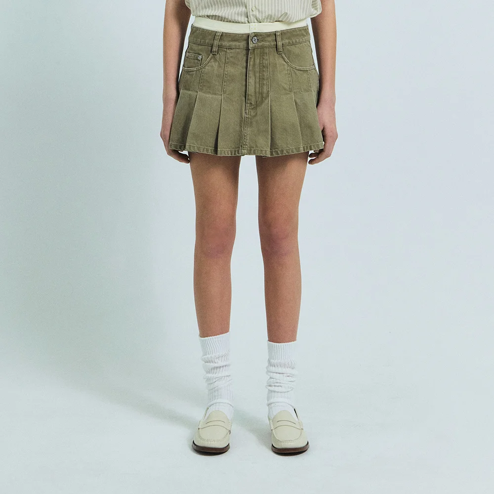 TASHA DENIM SKIRT PANTS (KHAKI)