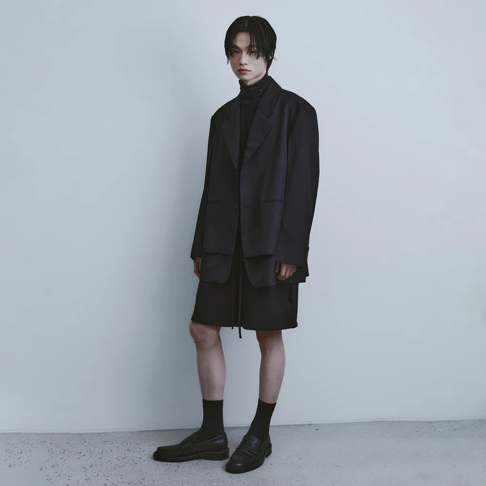 Layered Tailored Jacket-Black
