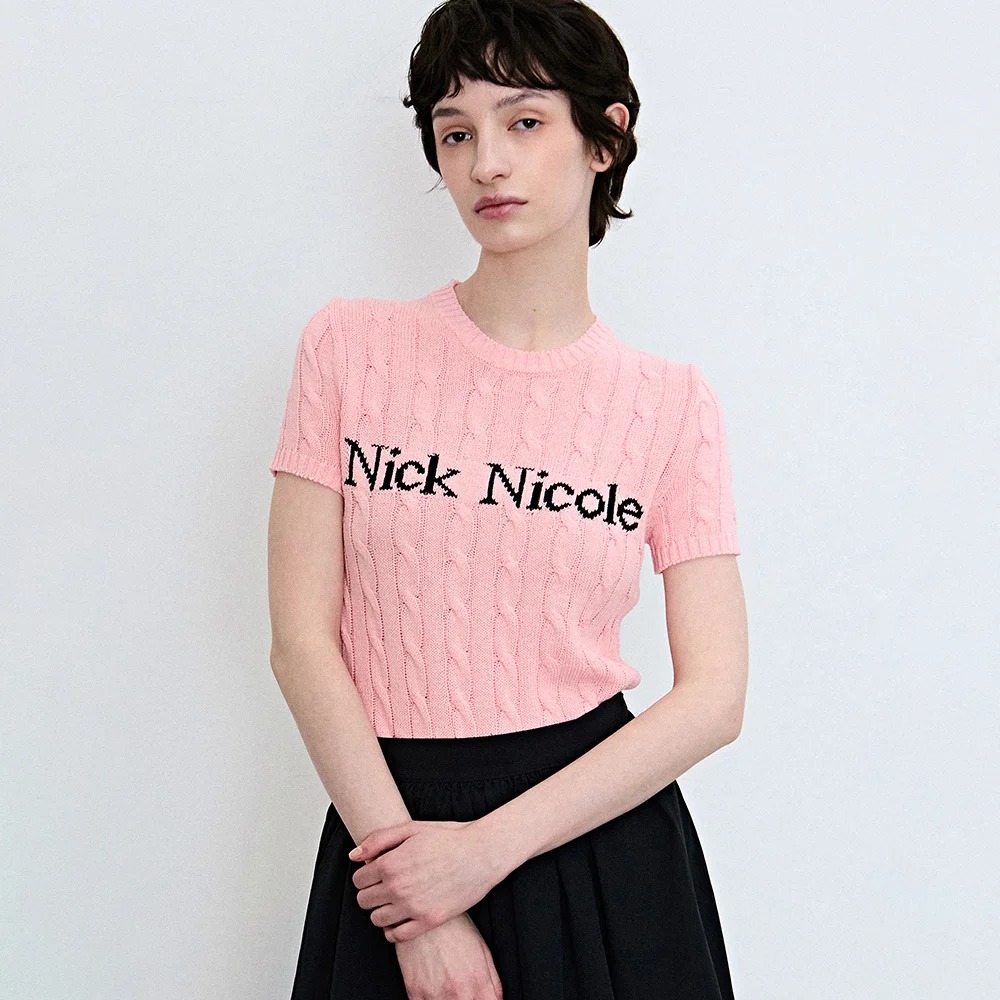 NICK NICOLE CABLE HALF KNIT_PINK