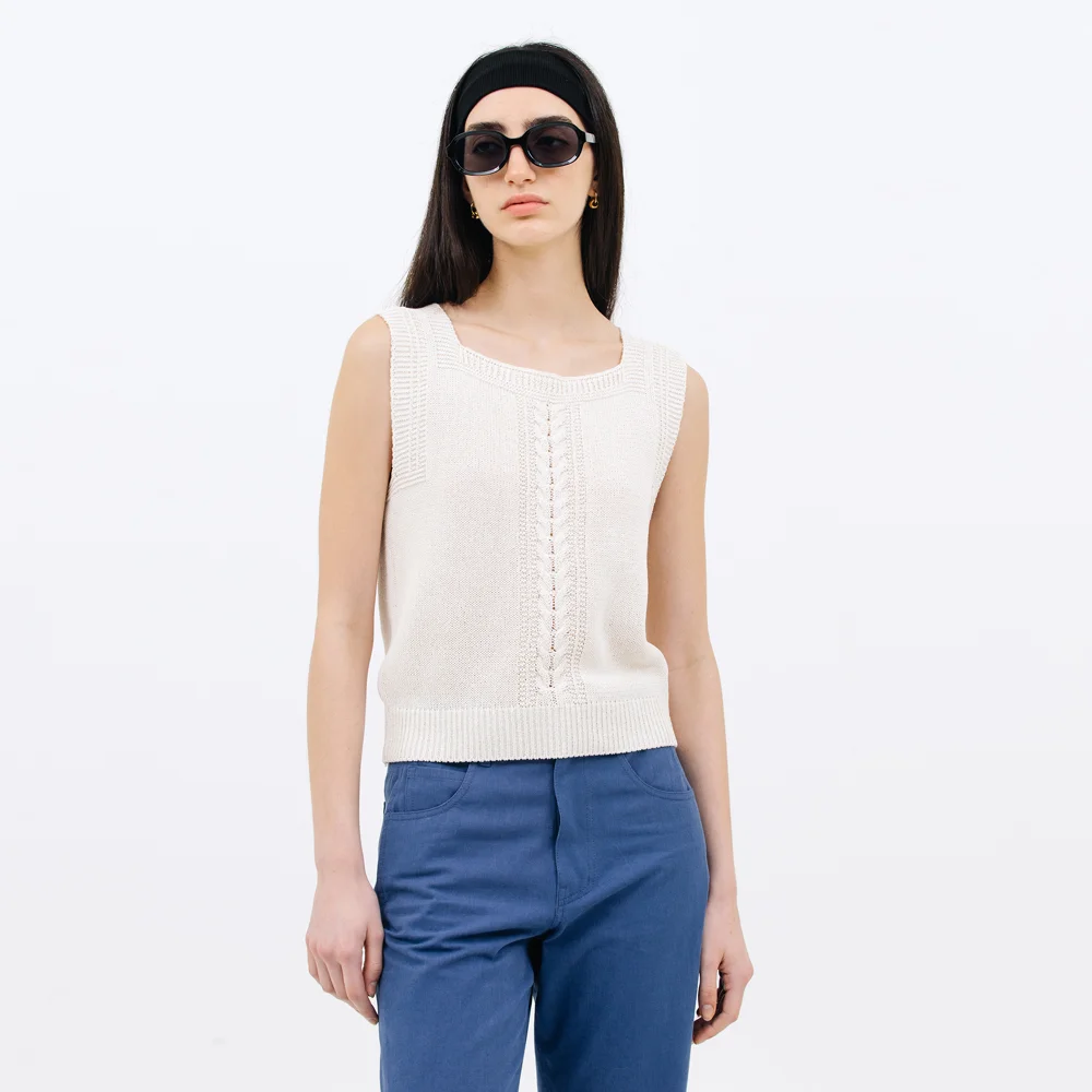 cable sleeveless knit_cream