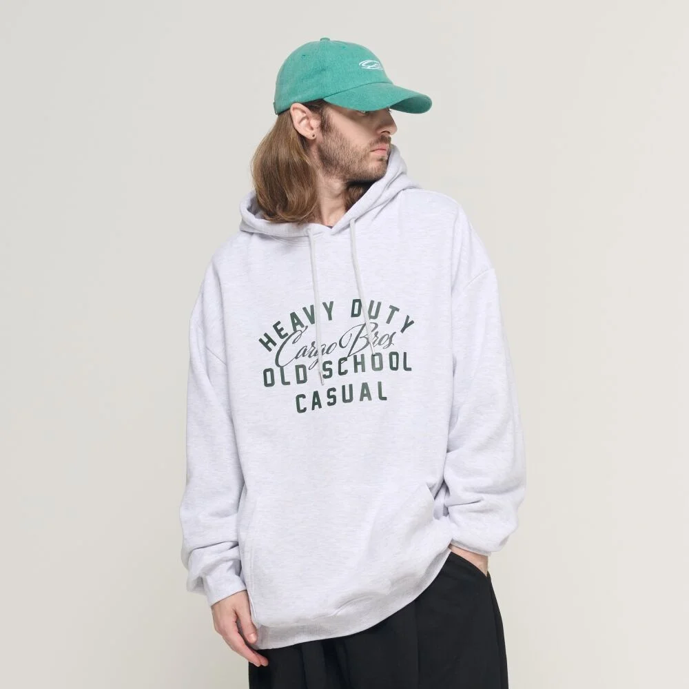 OLD SCHOOL LOGO OVER HOOD T-SHIRT (LIGHT GRAY)