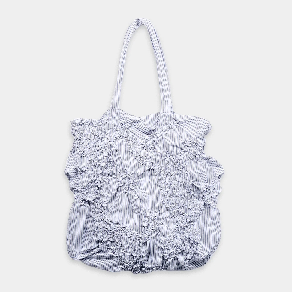 COTTON GATHERED STRUCTURED SHOULDER BAG - BLUE STRIPE