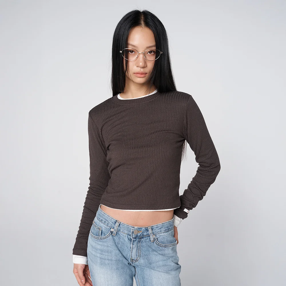 Tencel Wool Blend Soft Ribbed Crop T-Shirt Charcoal