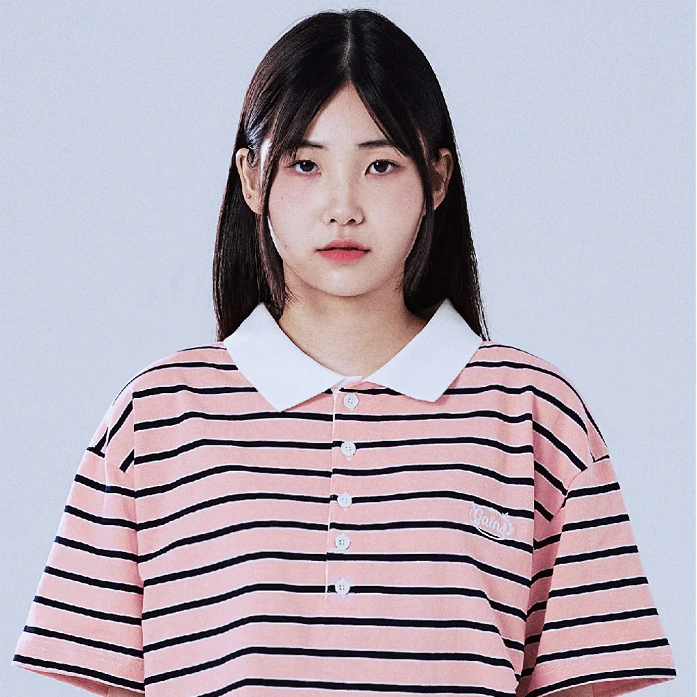 圓形 Star Logo 條紋 Polo T恤_粉色