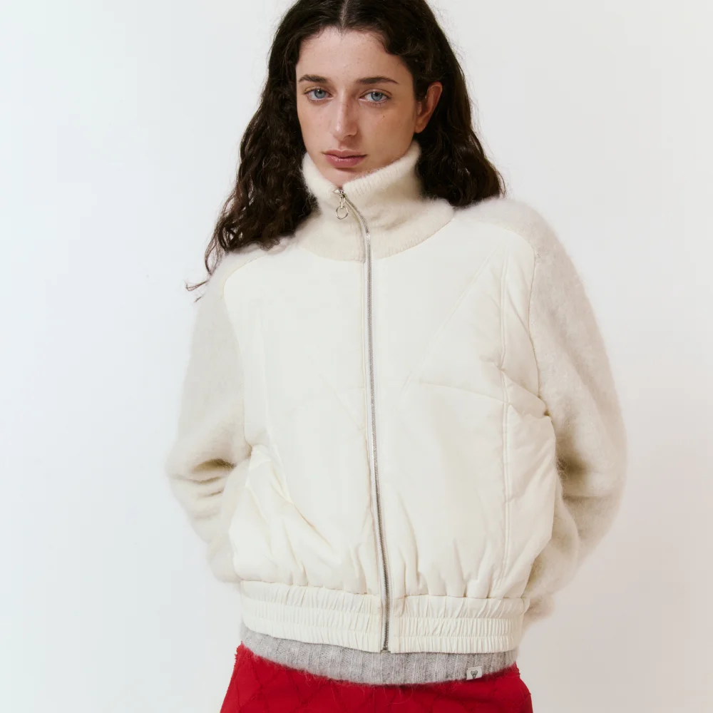 High Neck Alpaca Padding Jumper (Ivory)