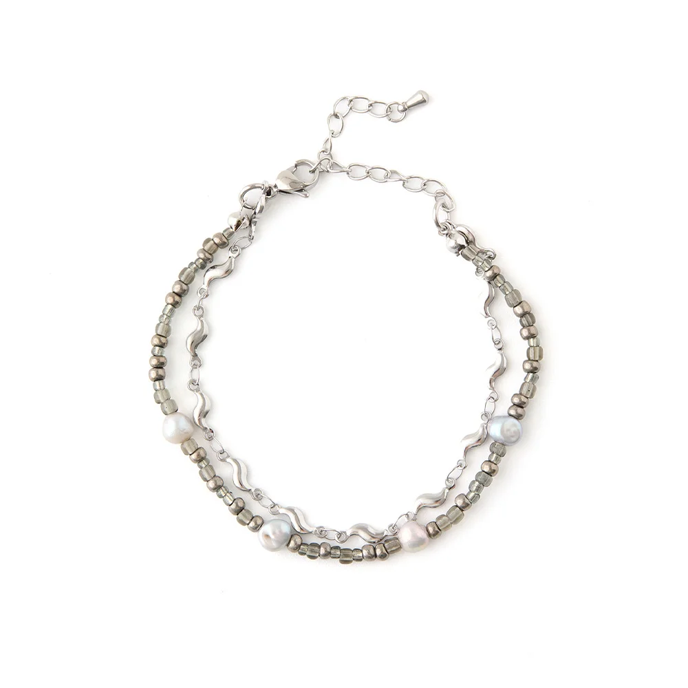 Layered Beaded Bracelet Grey