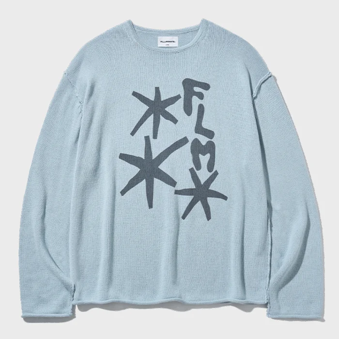 FLM 圖案 針織衫 套頭-天藍色