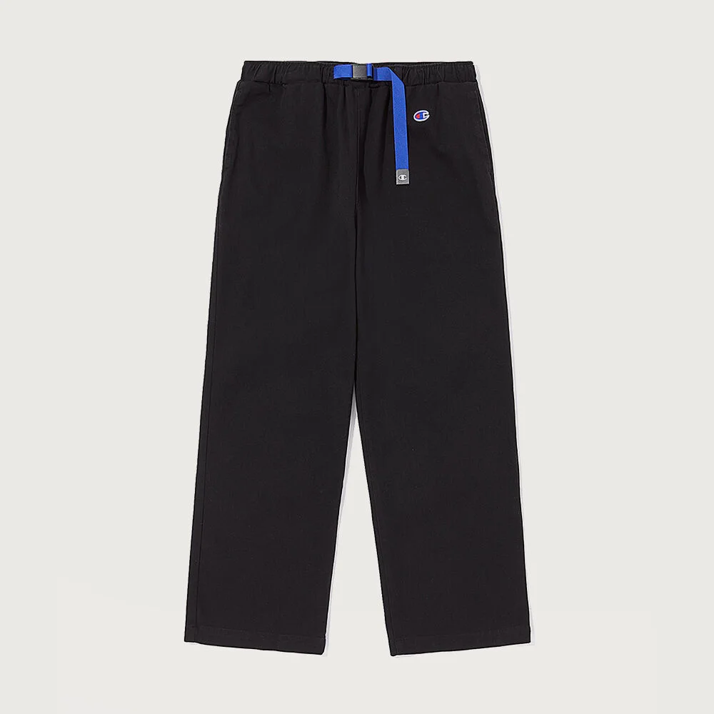 女裝 束帶 純棉 彈力 直筒 褲子 Black