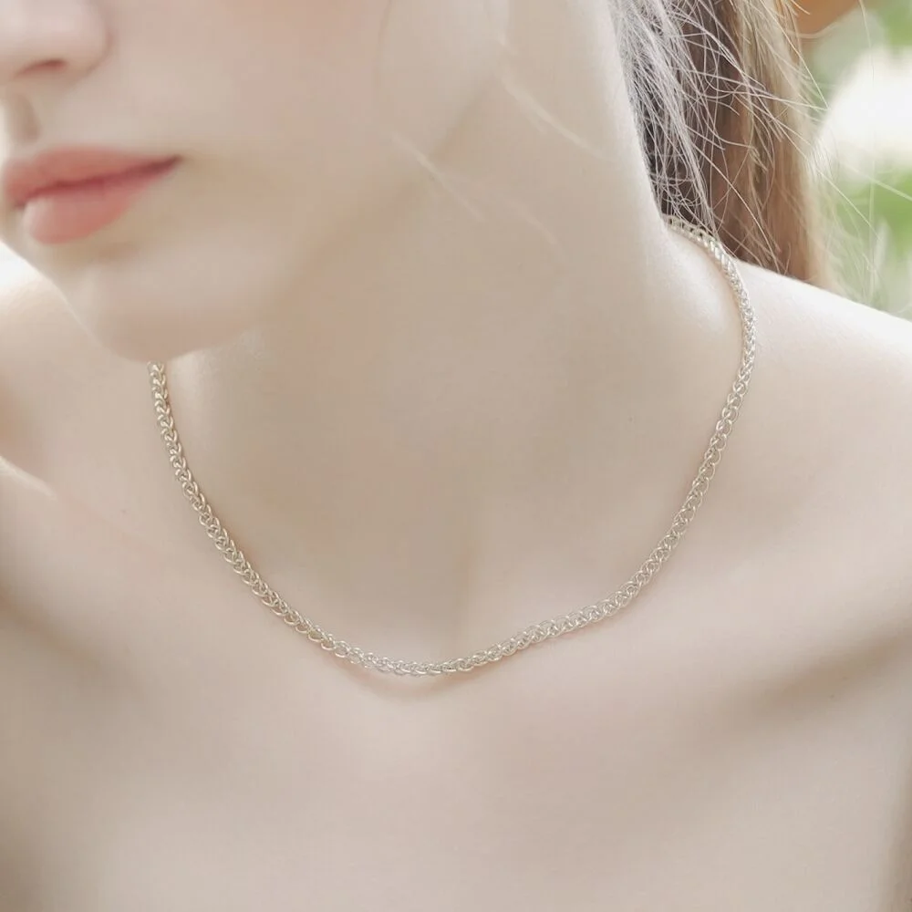 Alan double chain silver Necklace Allan 雙 鏈條 銀色 頸鏈領 醒目 頸鏈