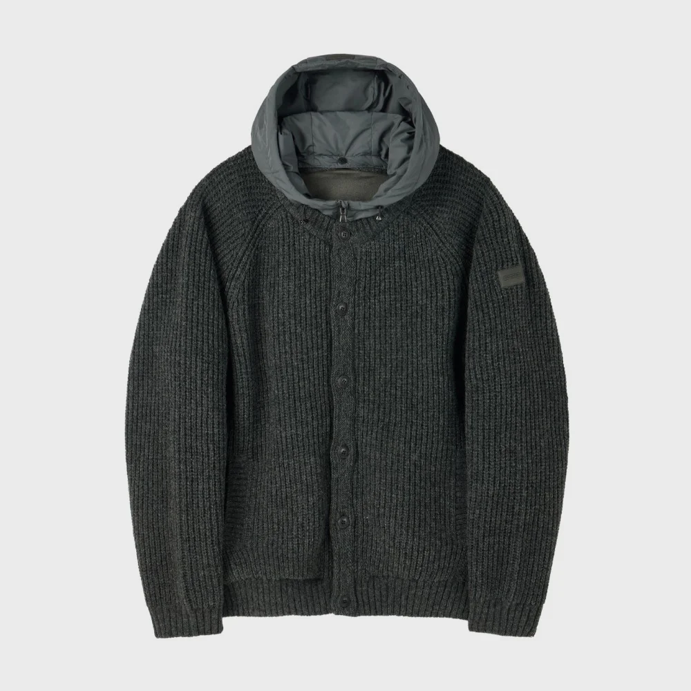 SHETLAND WOOL HOOD CARDIGAN - C/GREY (P254UCD431)