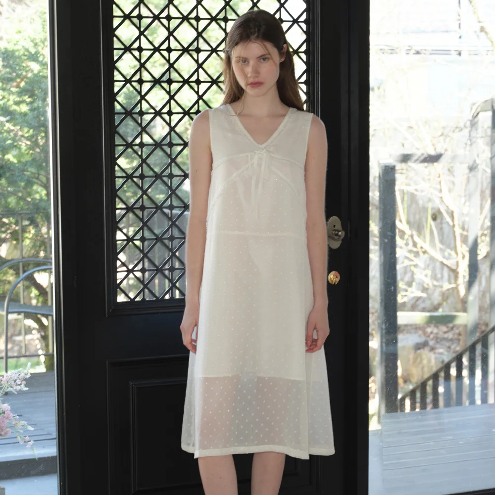 POLKA DOT CHIFFON DRESS (CREAM)