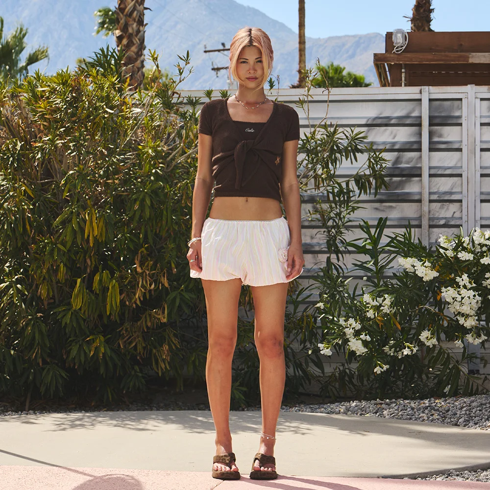 STRIPE CORSAGE BALLOON SHORTS PINK