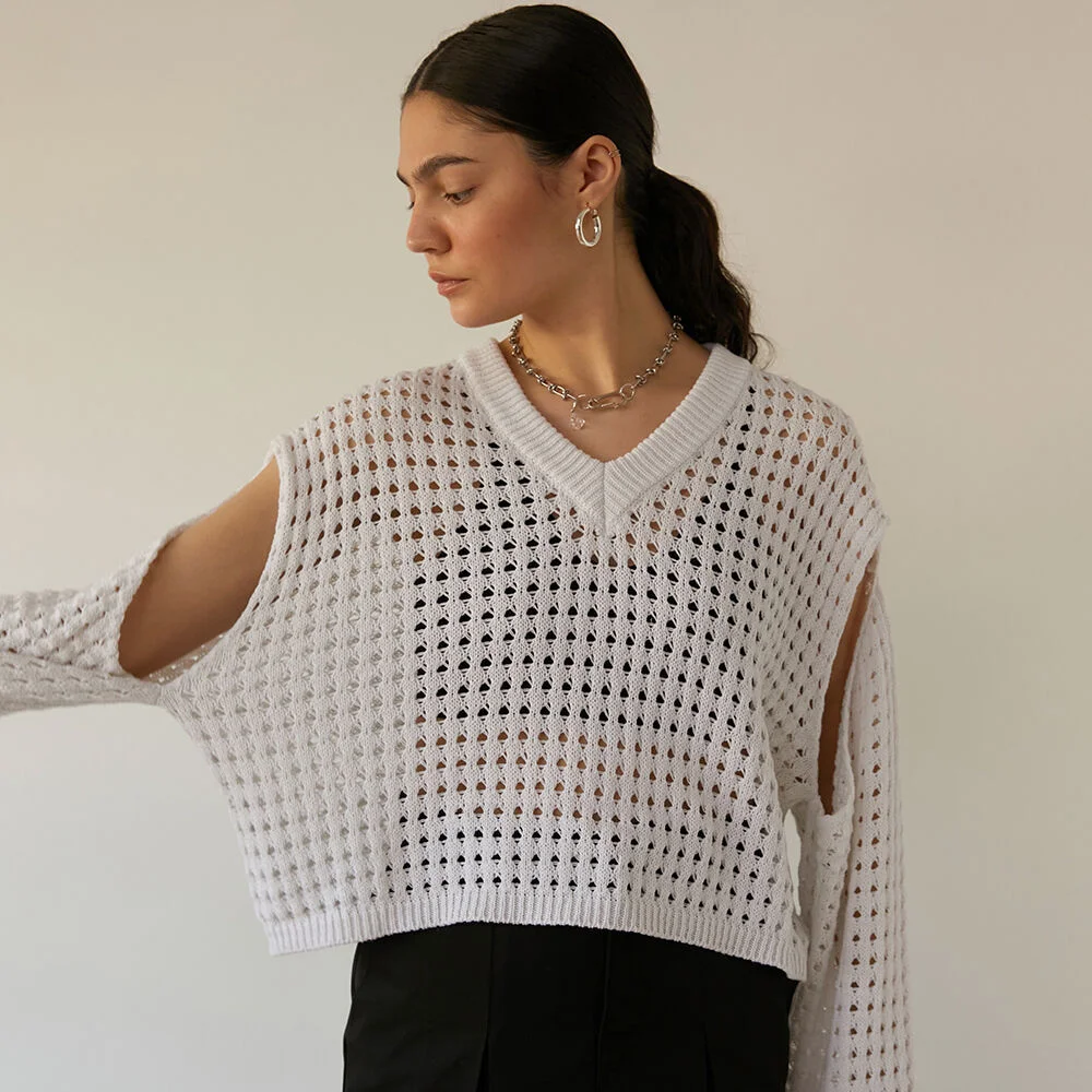Honey Net Cut-out Knit / White