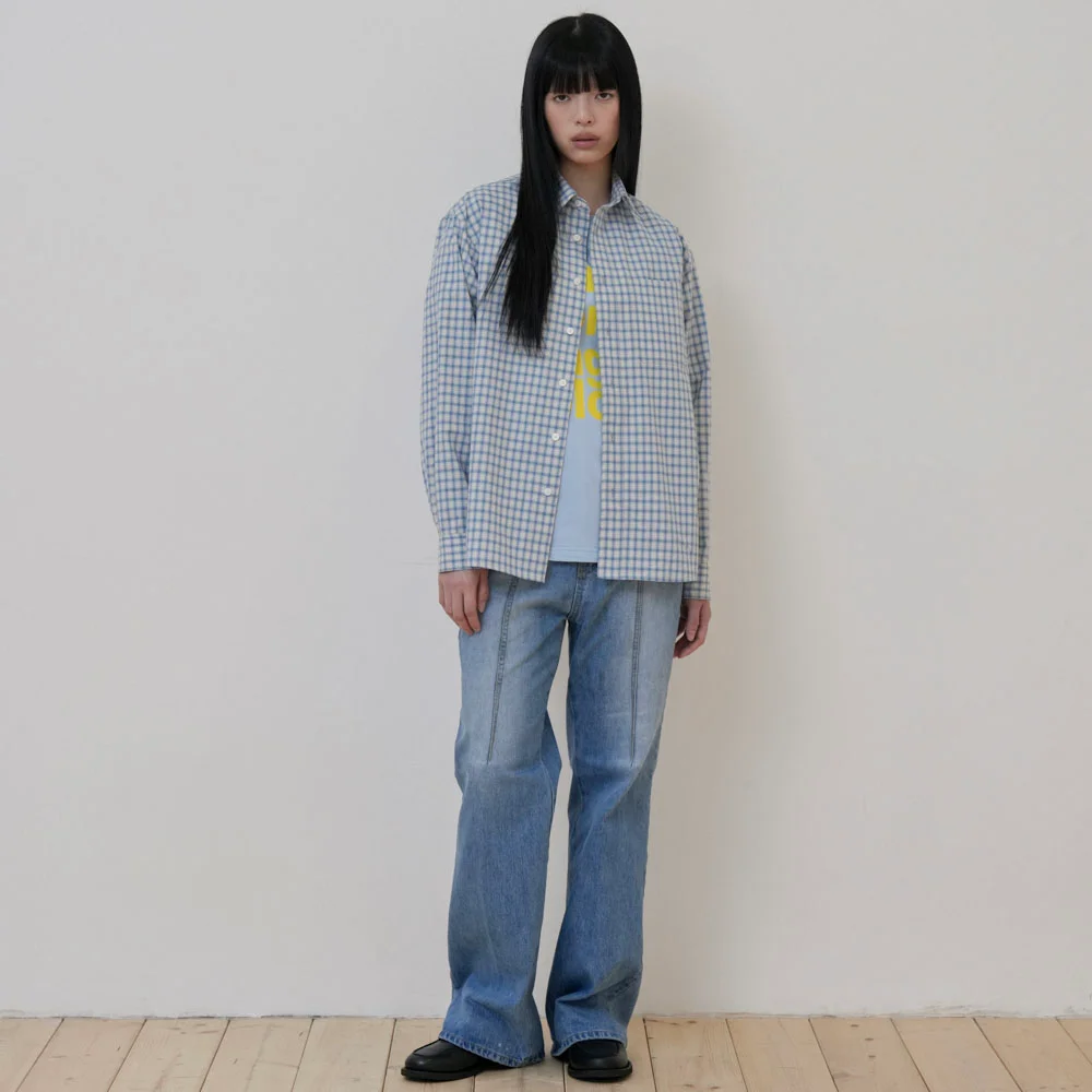 Gingham Check Shirt, sky-blue