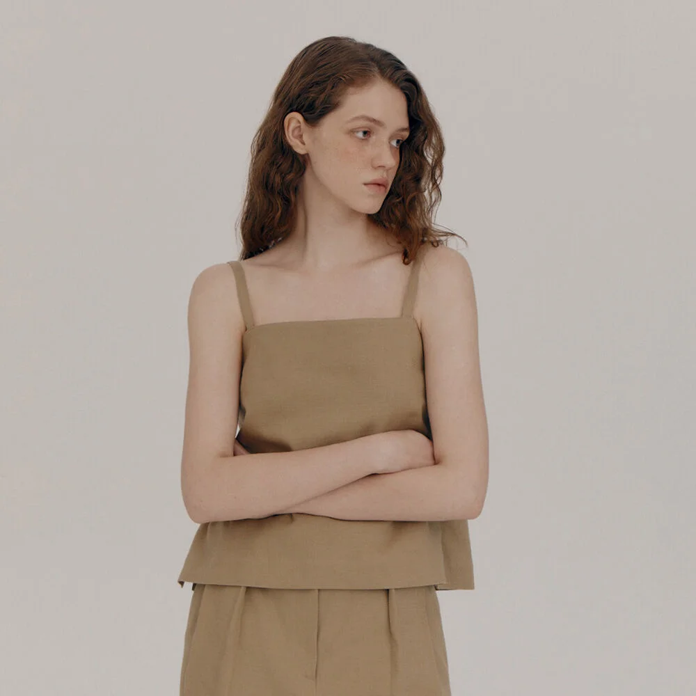 Knotted linen Bustier (Khaki)