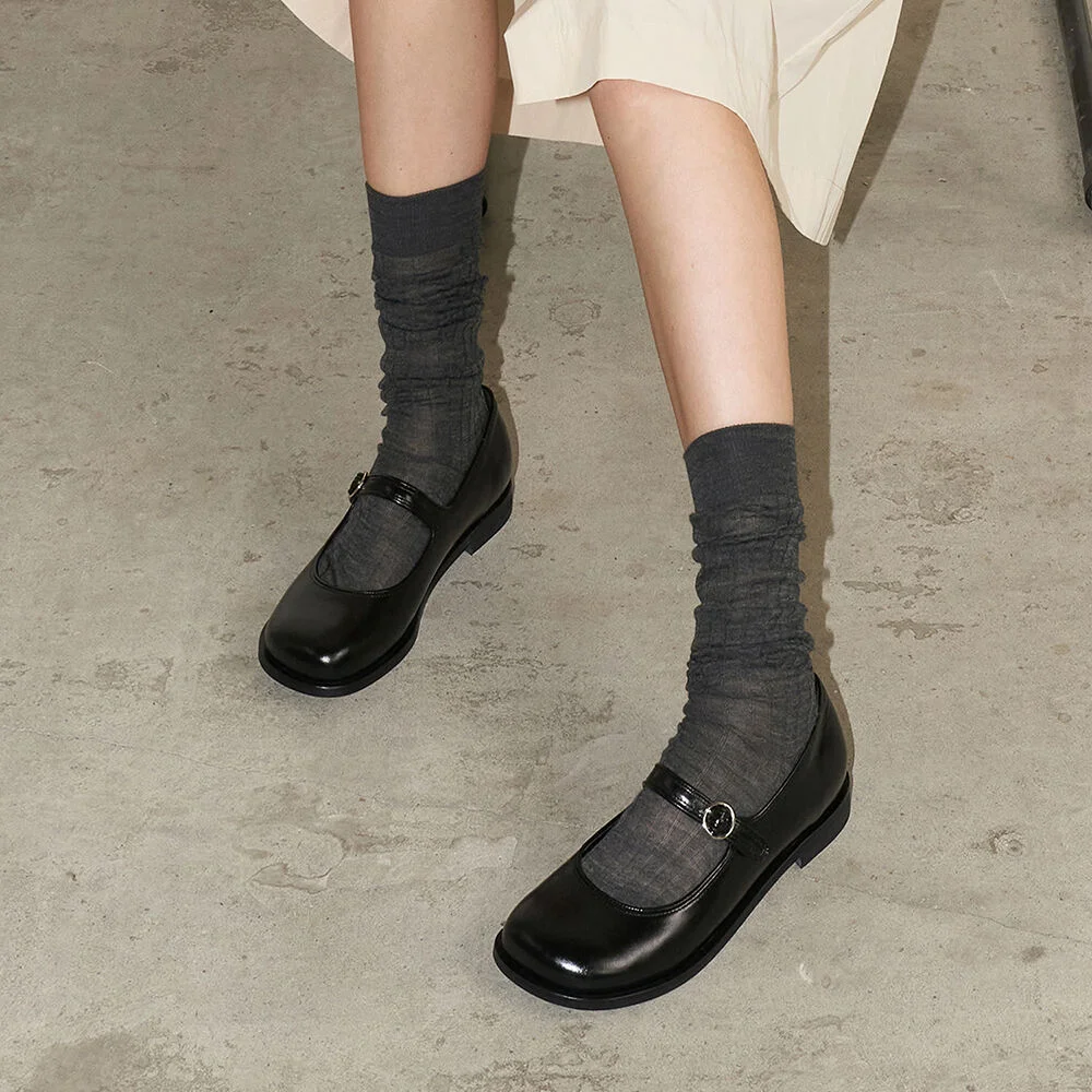 Hazel Mary Jane Loafers Leather Black
