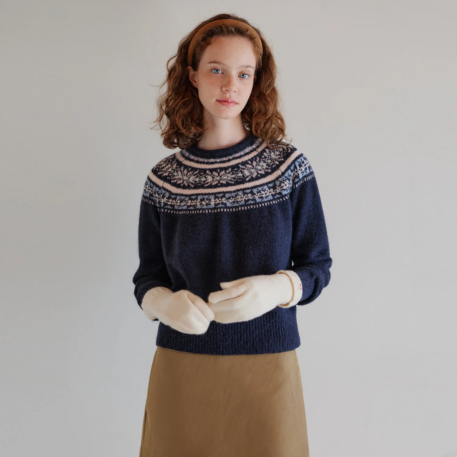 Fair Isle 羊毛 圓領 針織衫_Navy