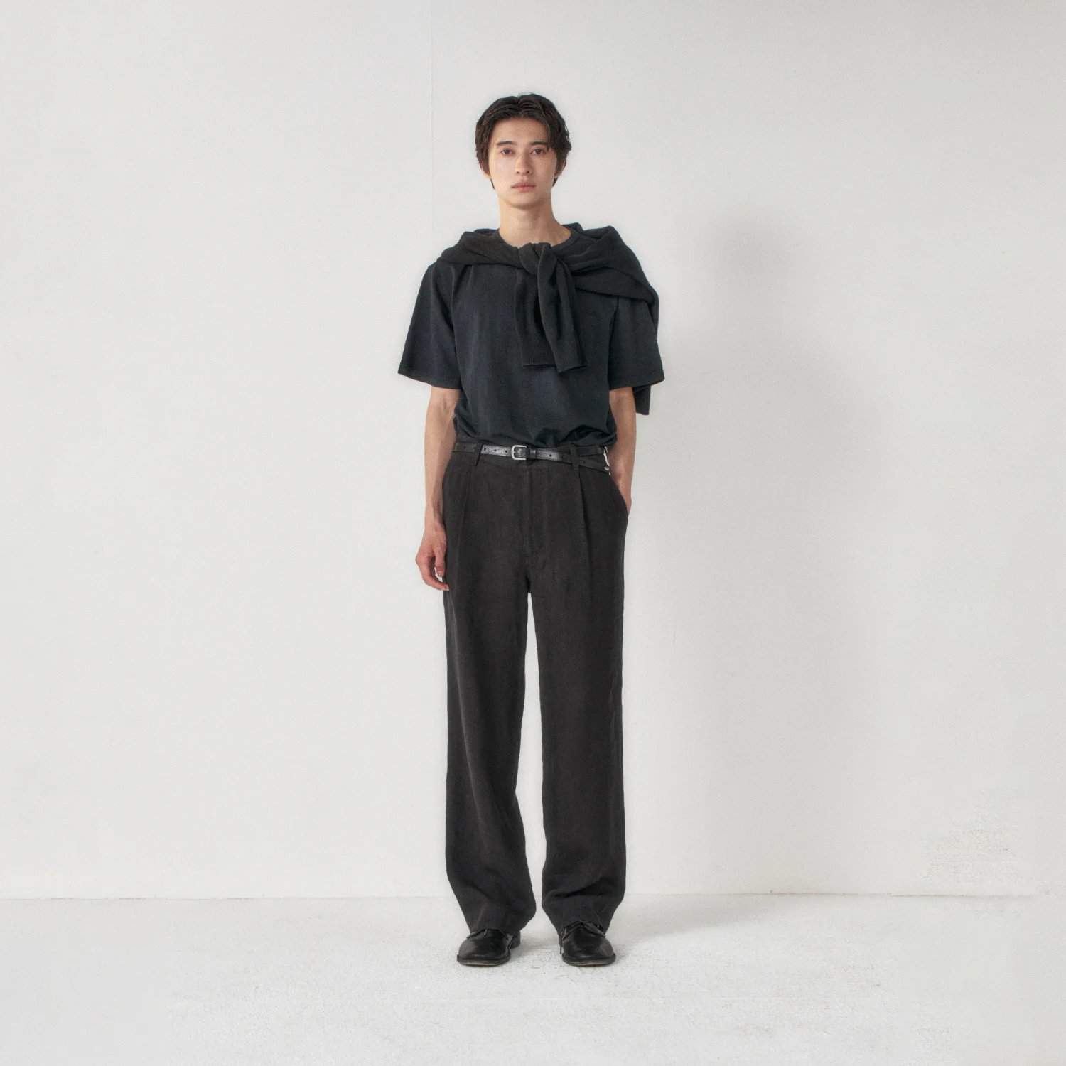 Linen One Tuck Pants_Black