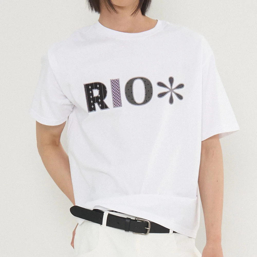 Check Applique Short Sleeve T-shirt_White