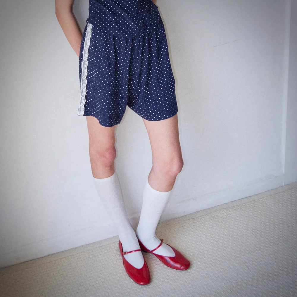 Dot Detailed Side Race Shorts Navy