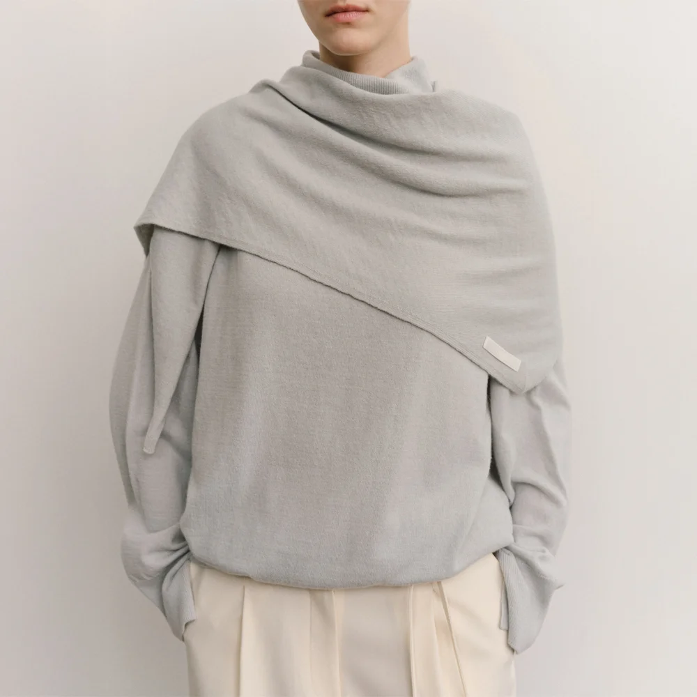 SOFT CASH WOOL KNIT SHAWL_MUTED BLUE