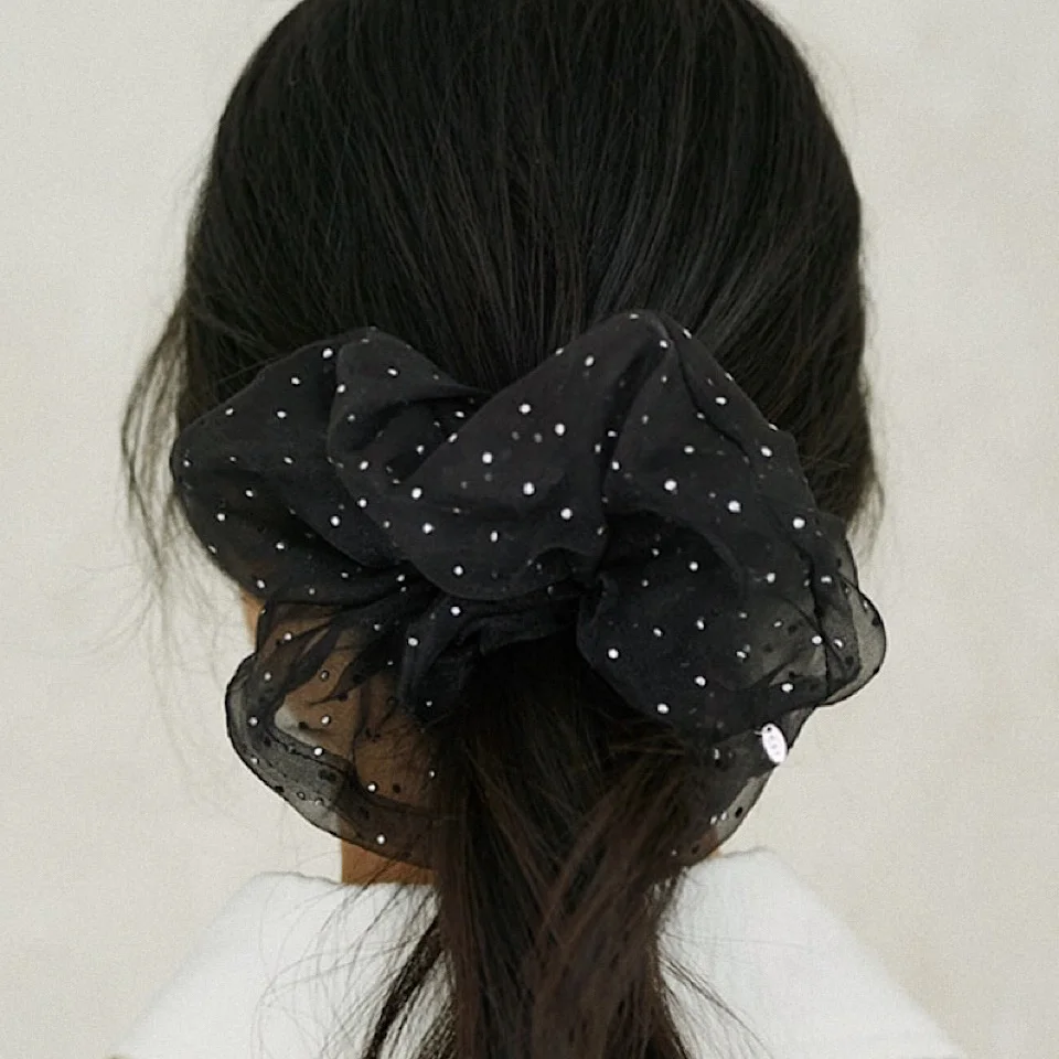 Silver Dot Organza Scrunchie