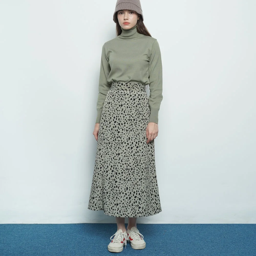 W327 leopard pattern skirt khaki