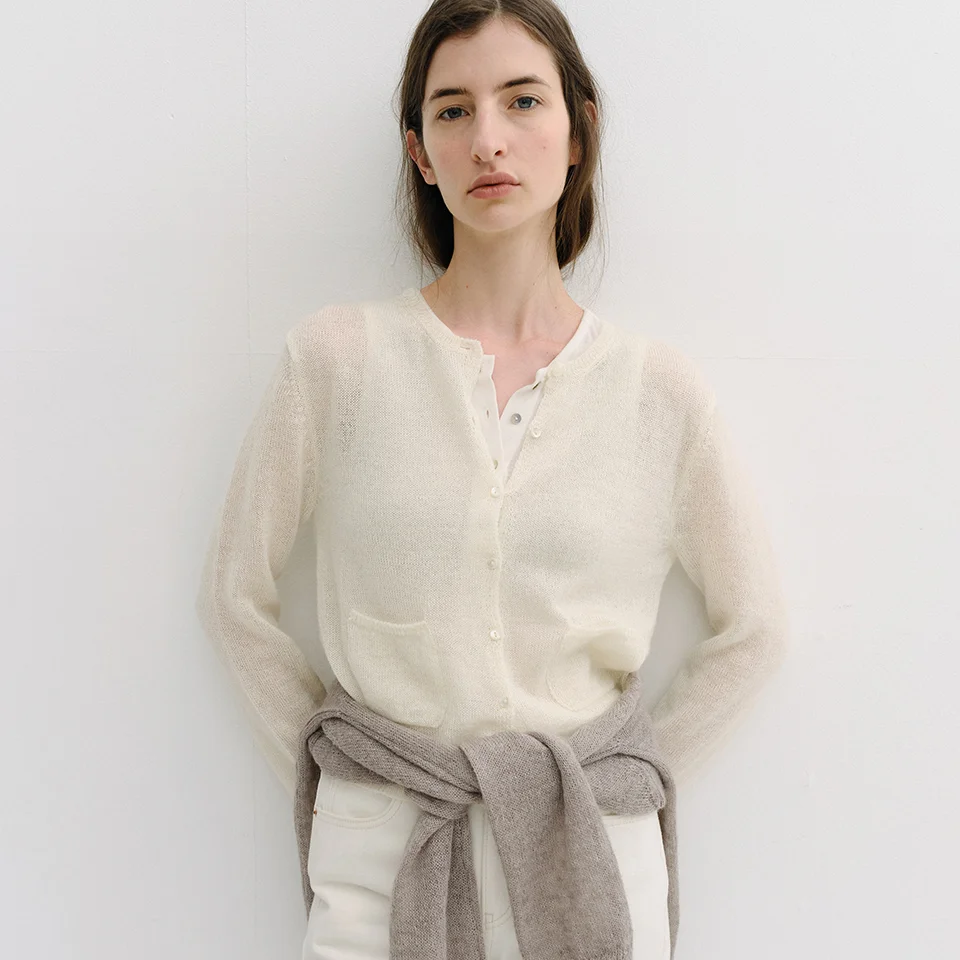 royal kid mohair knit cardigan (ivory)