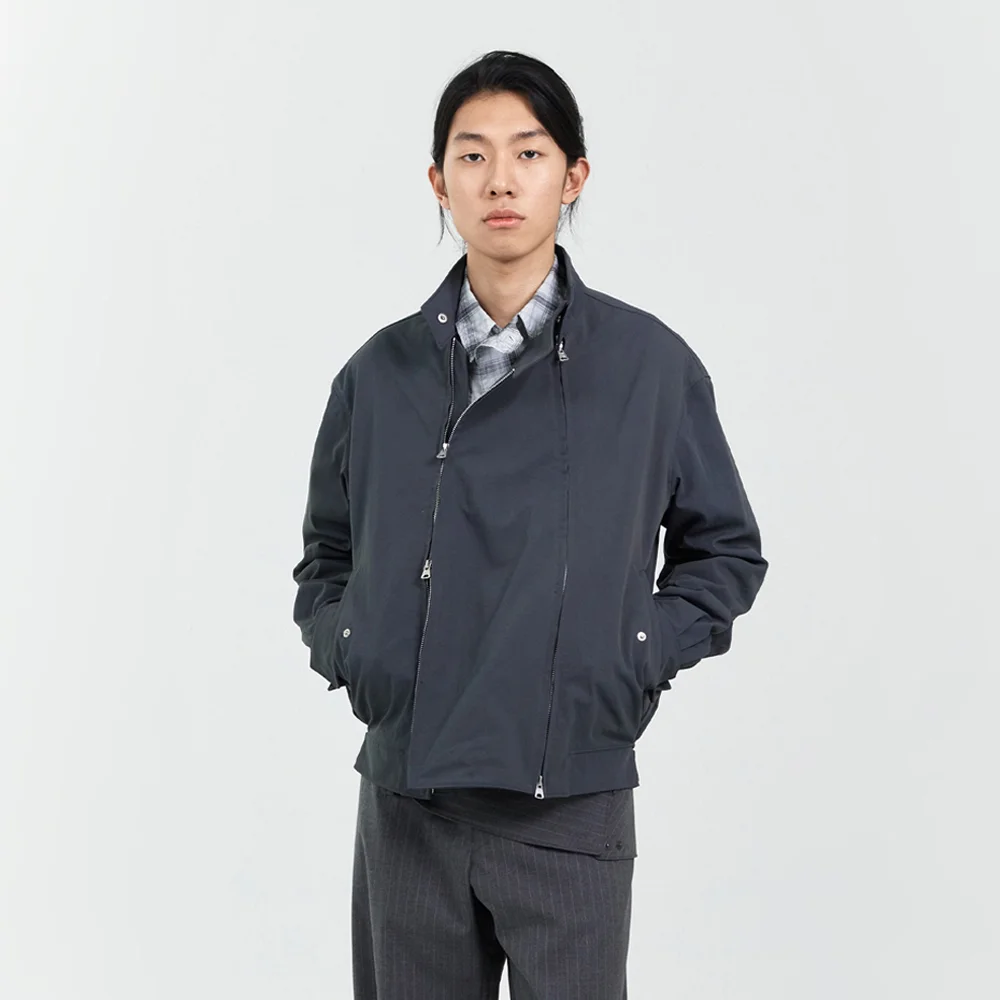 DOUBLE ZIP HARRINGTON JACKET SLATE GREY