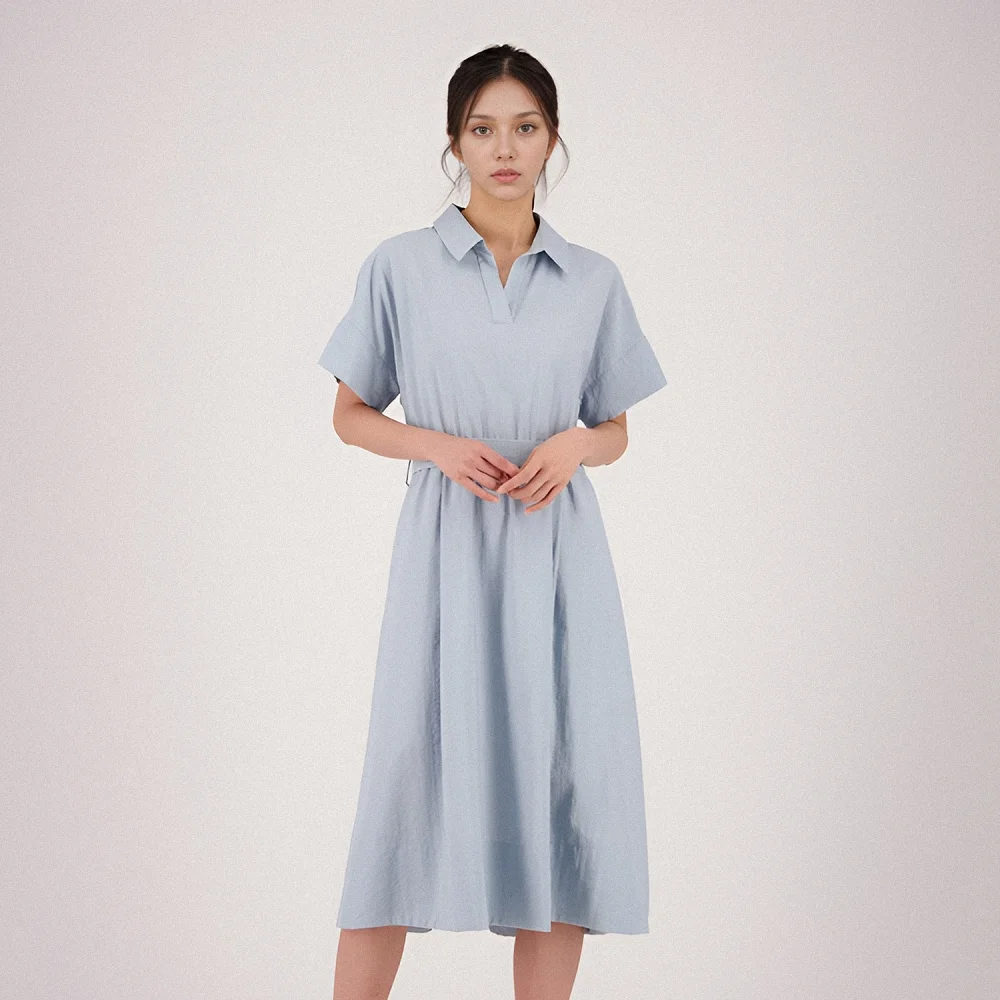 Collar Neck Half Sleeve Dress _Sky