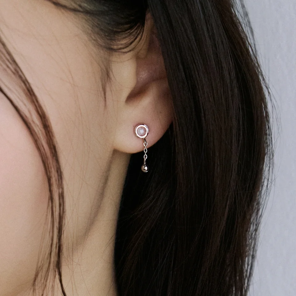 Round clear glass drop chain earring