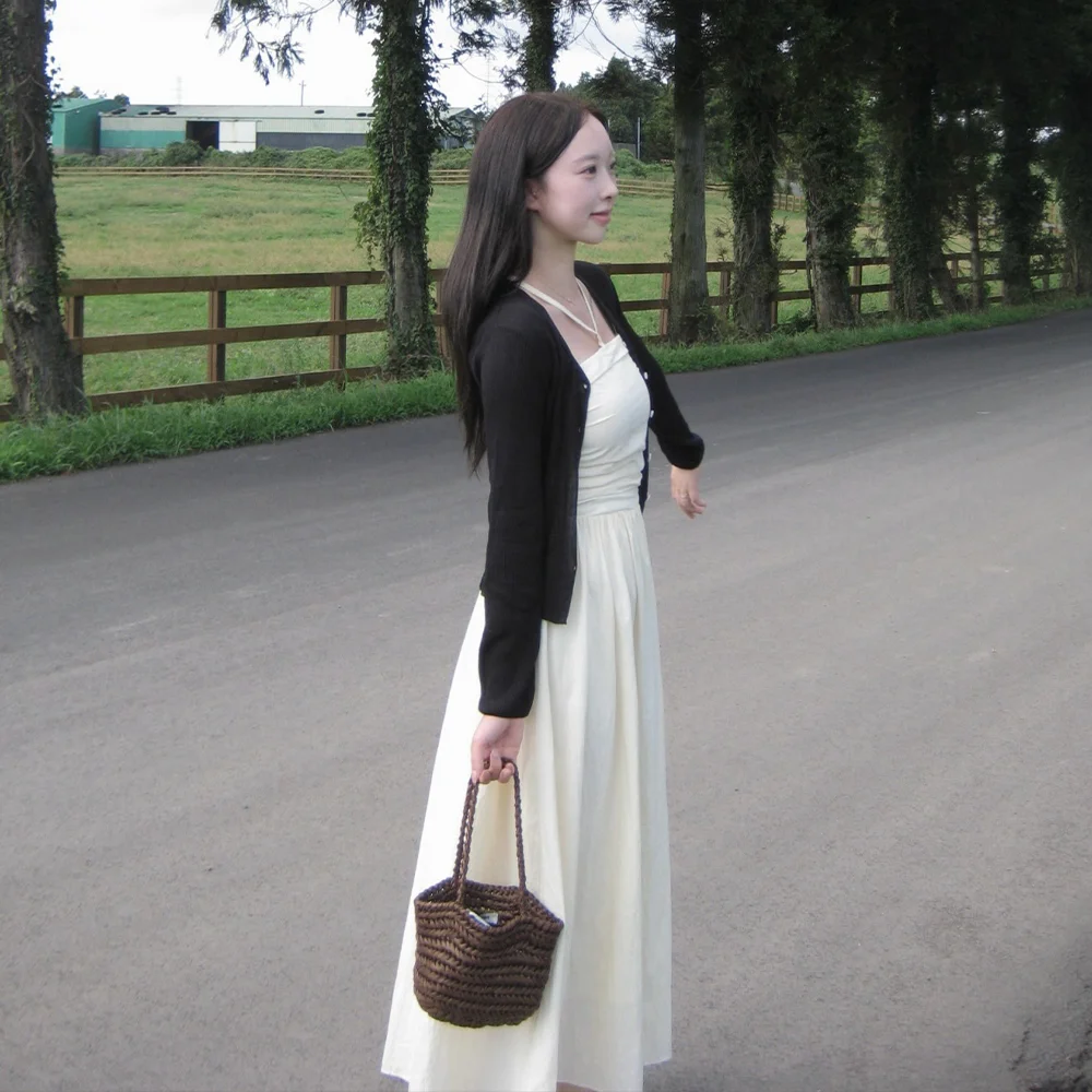 Jelli shirring choker long dress - ivory