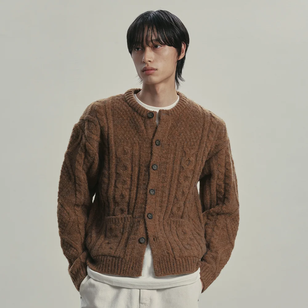 (UNISEX) 醒目 絞花 針織衫 開襟外套 CAMEL