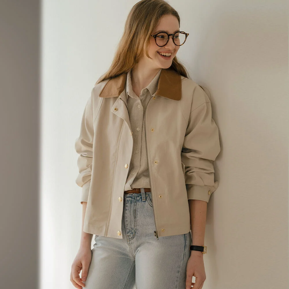 Danna coloring collar gold button jumper_Sand Beige