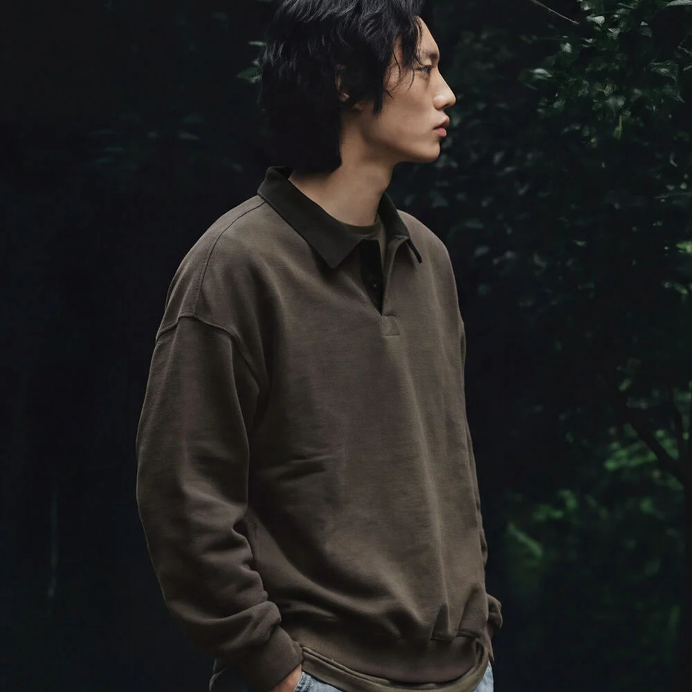 Lazy 野外 Pigment 衣領 衛衣 啡色 ISMT4743