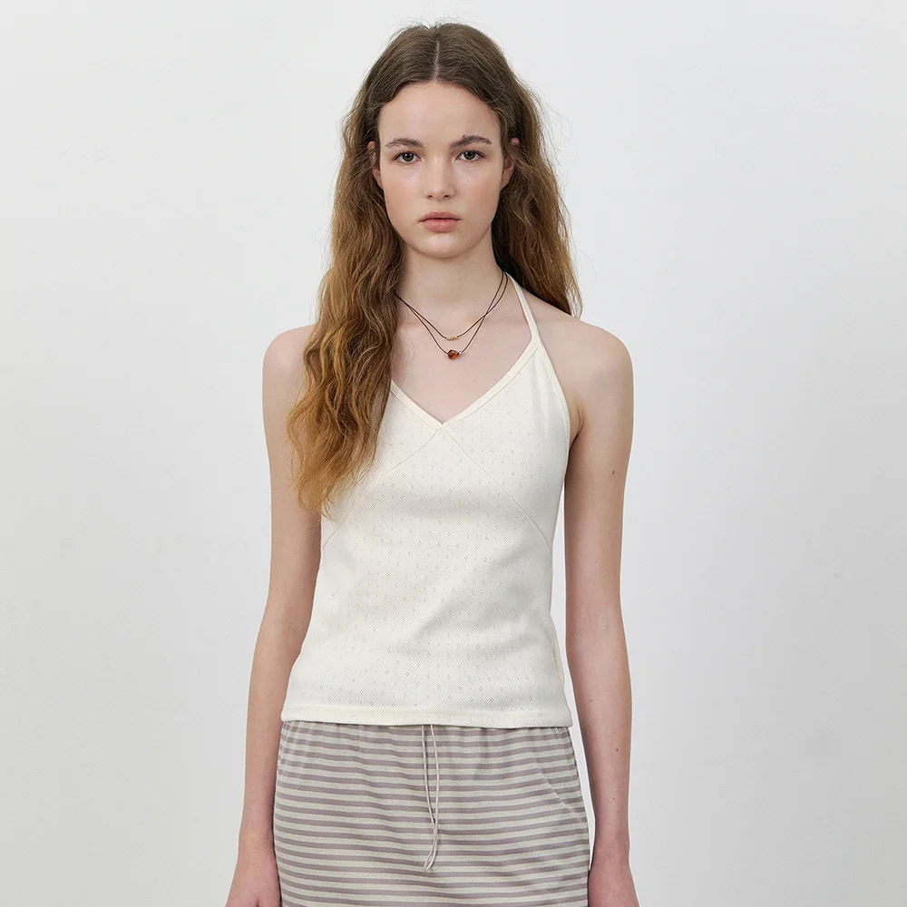 Backless v-neck punching halter sleeveless_Ivory