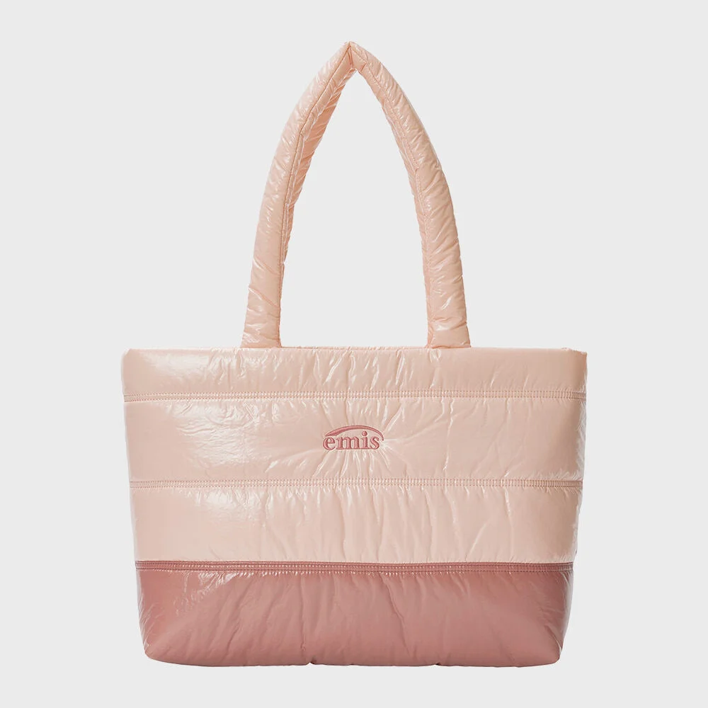 GLOSSY PADDED TOTE BAG-PINK