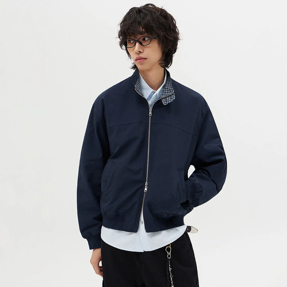 雙面穿 格紋 Harrington 夾克_海軍藍