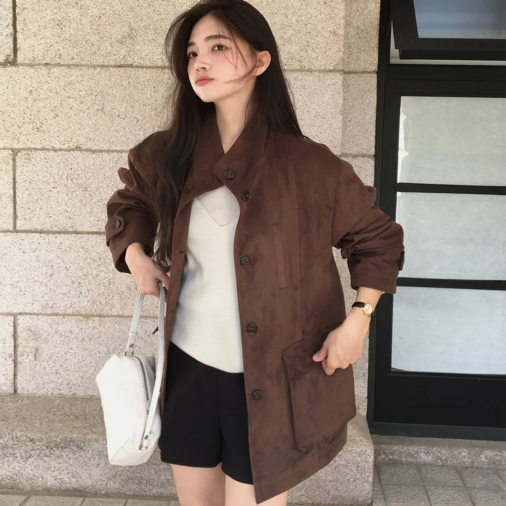 Suede utility half jacket _Dark brown
