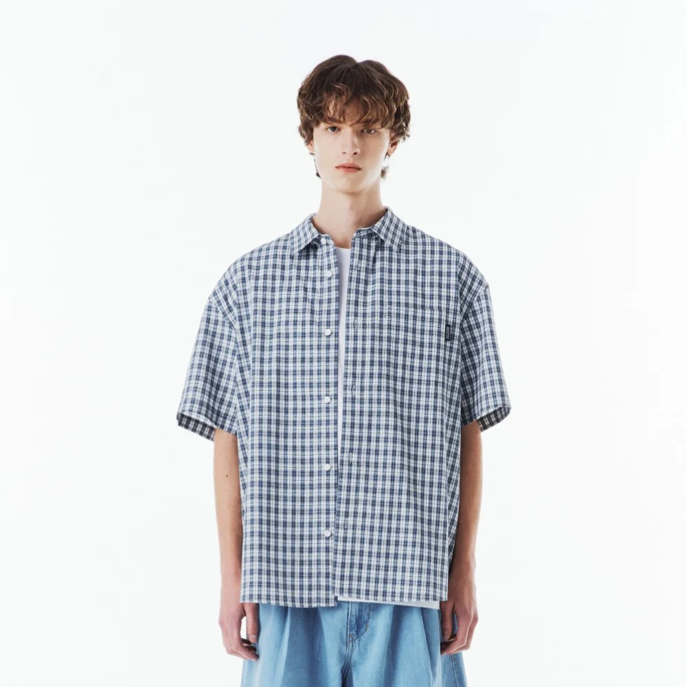 (EXCLUSIVE) HALF CHECK SHIRT - BLUE (P263USH902)