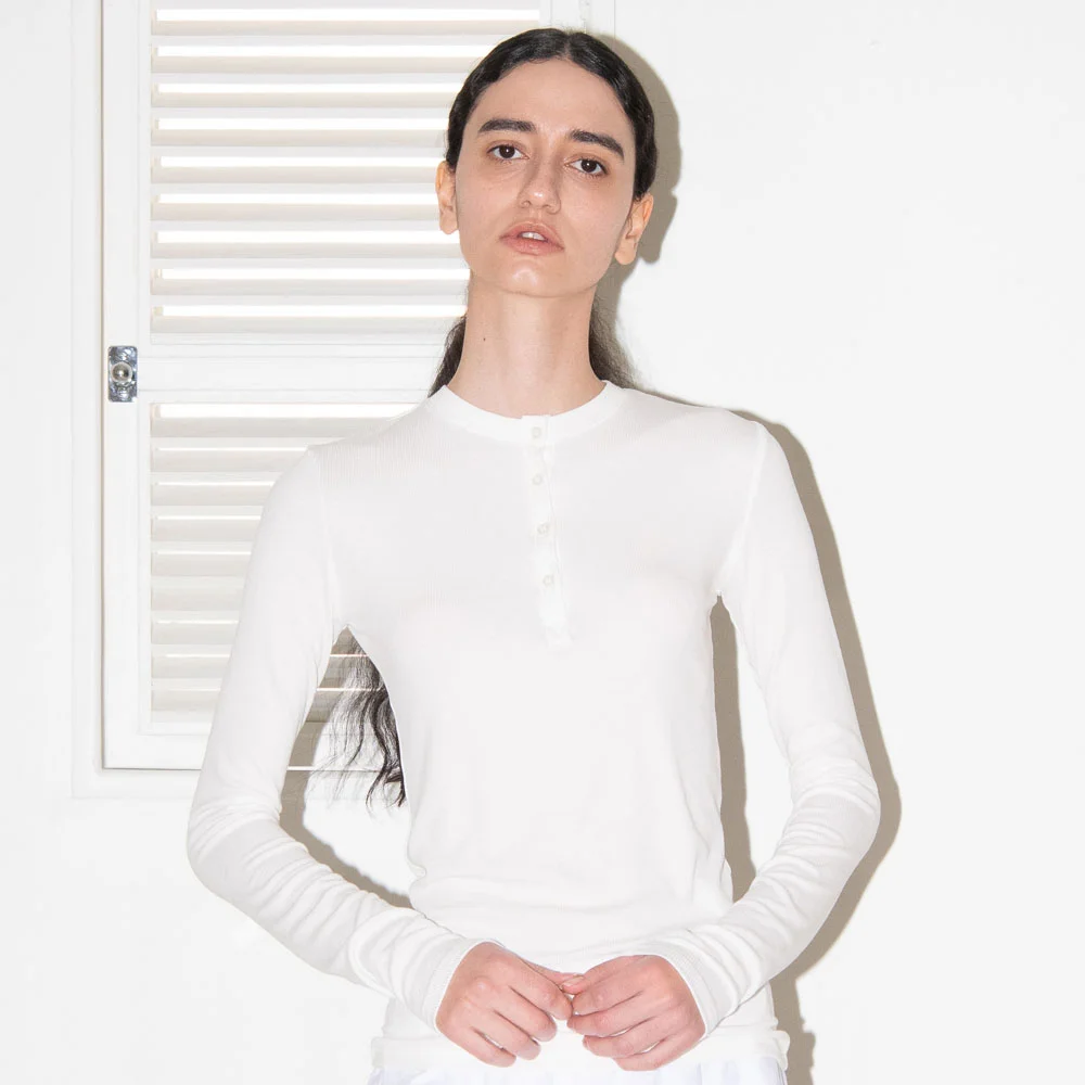 HENRY NECK LONG SLEEVE T-SHIRT / WHITE