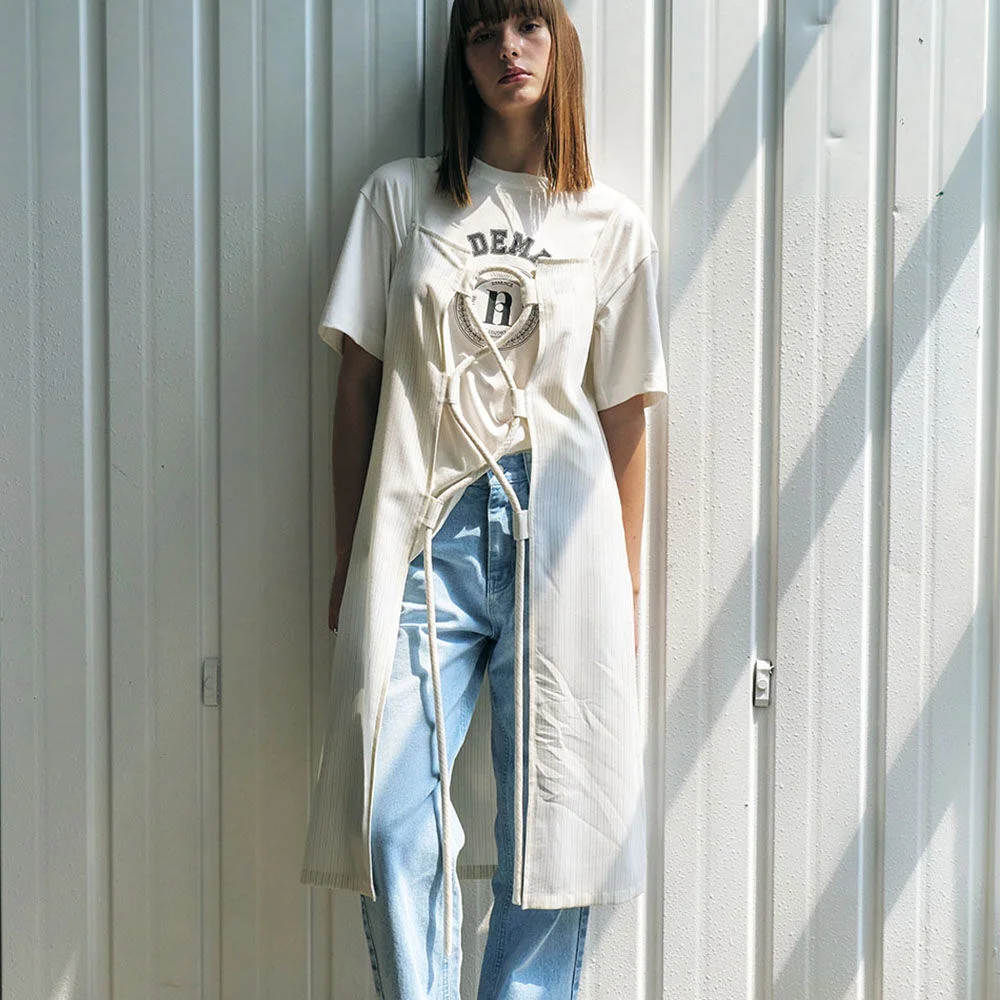 String Detail Summer Wool Slit Dress