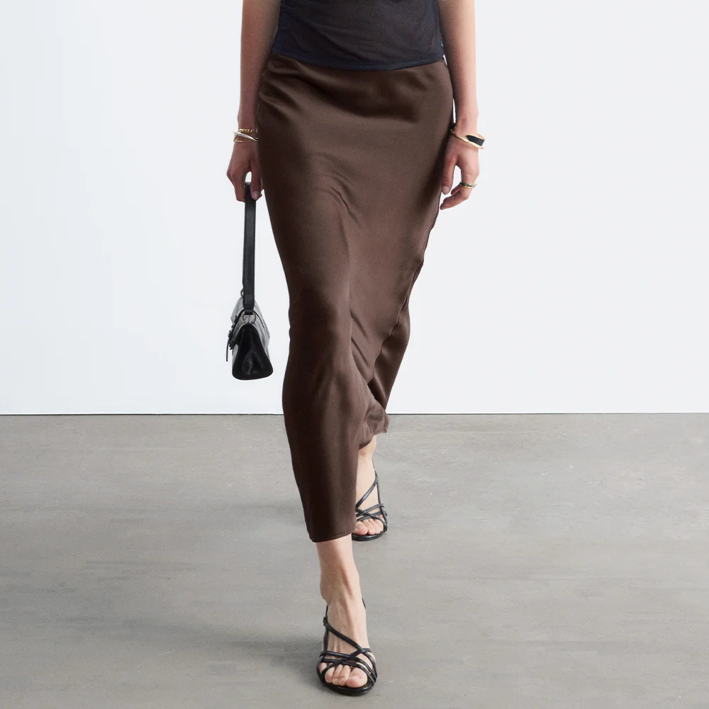 緞面 Maxi 半身裙 (Dark Brown)