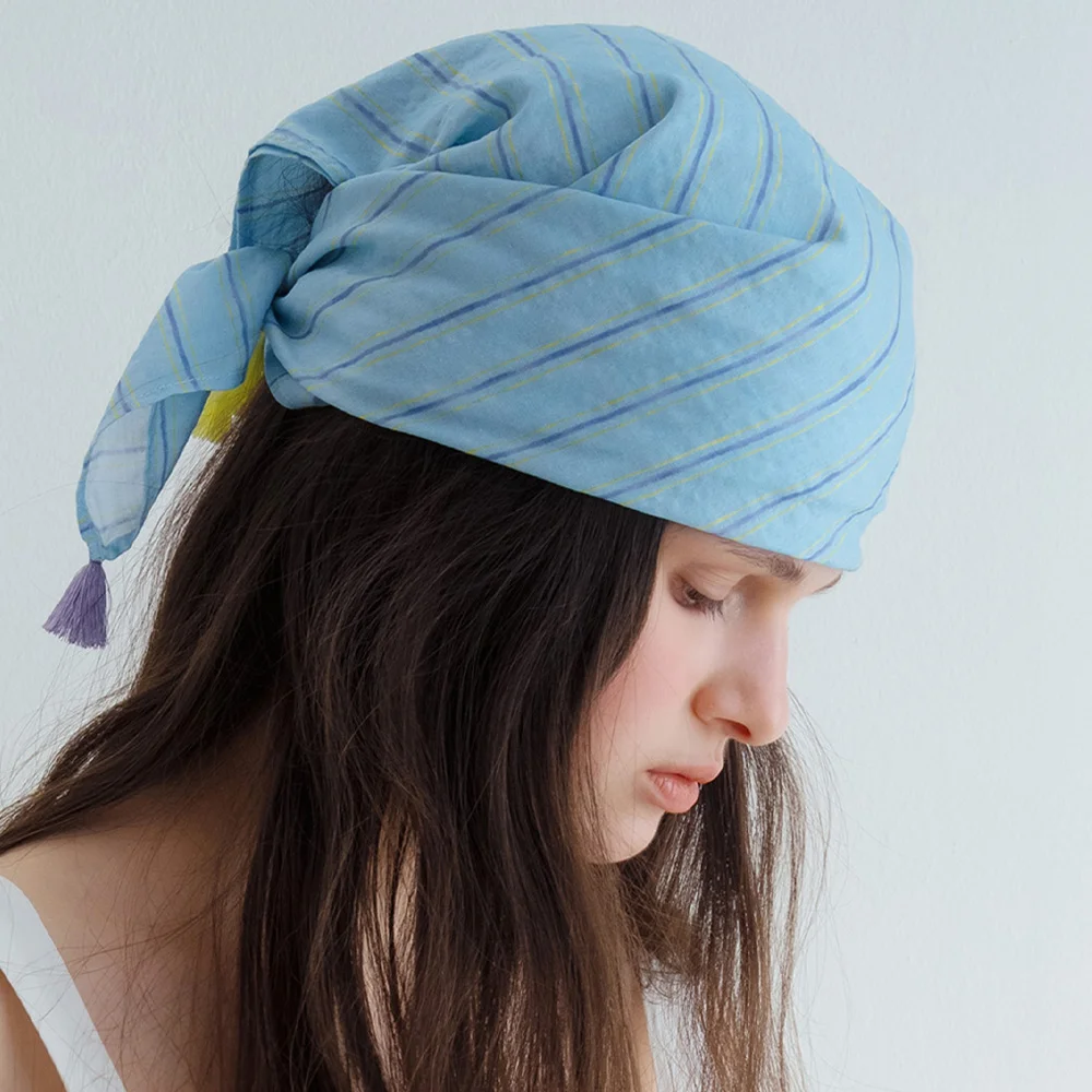 牛仔 條紋 流蘇 絲巾_Denin Scarf